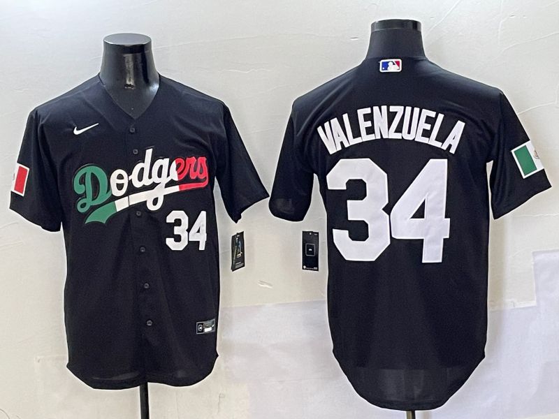 Men Los Angeles Dodgers 34 Valenzuela Black Mexico Game Nike 2025 MLB Jersey style 1
